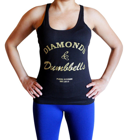 Diamonds and Dumbbells Womens Tank Top - Comfortable racerback to wear at Gym, Yoga, workout and crossfit - Flexz Fitness - 2