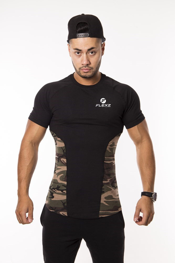 Camo Muscle T-Shirt Fitted Lightweight Snug Slim Fit Gym Workout Soft