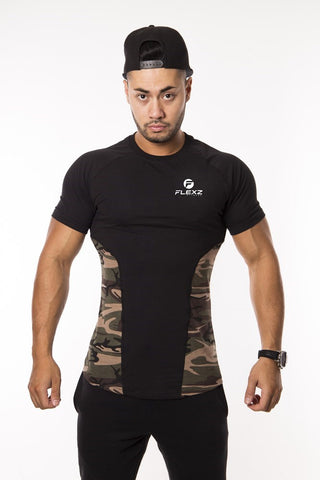 Camo Muscle T-Shirt Fitted Lightweight Snug Slim Fit Gym Workout Soft Stretch Moisture Dri-Fit - Flexz Fitness - 2
