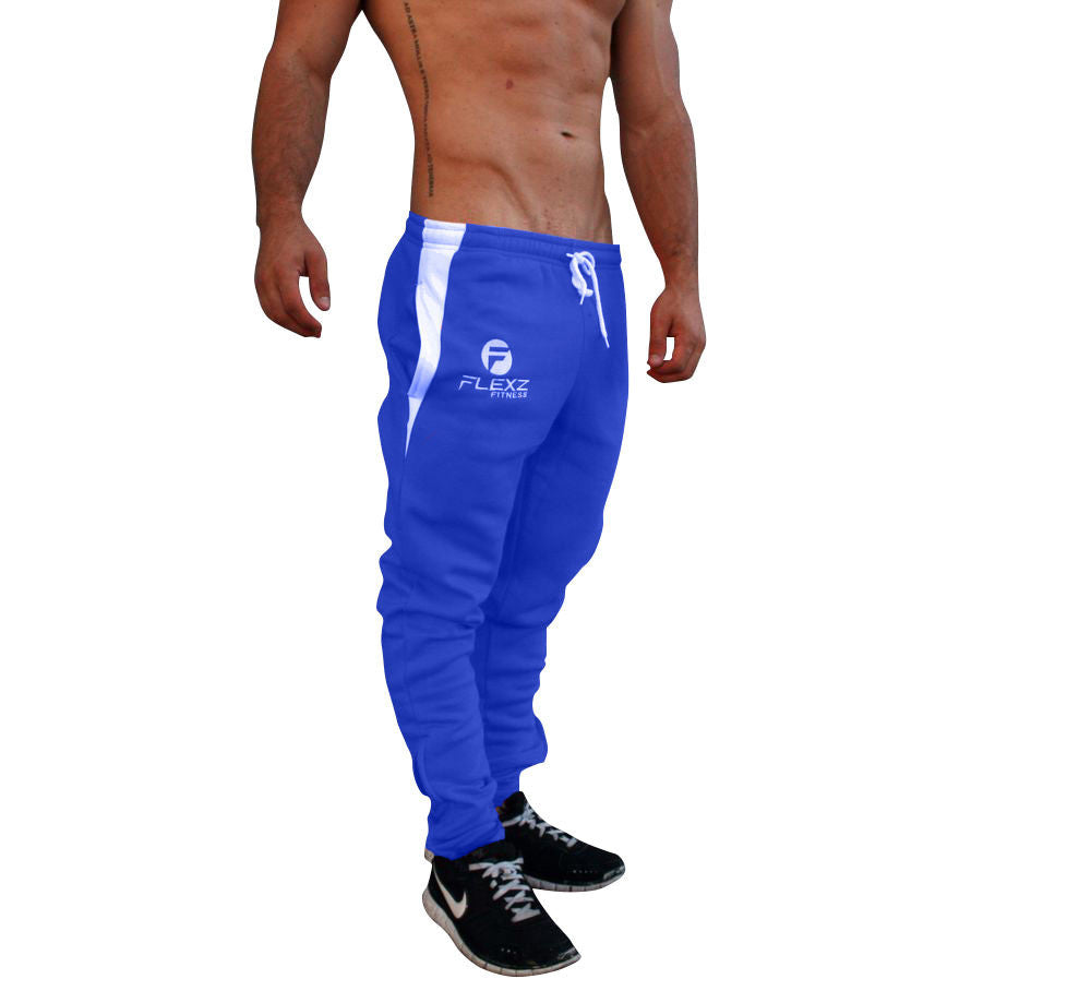Sehao Mens Casual Fitness Patchwork Bodybuilding Pocket Skin Full Length  Sports Pants Light Blue 2XL 