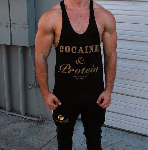 Cocaine & Protein Singlet Racerback - Black/Gold - Flexz Fitness - 2